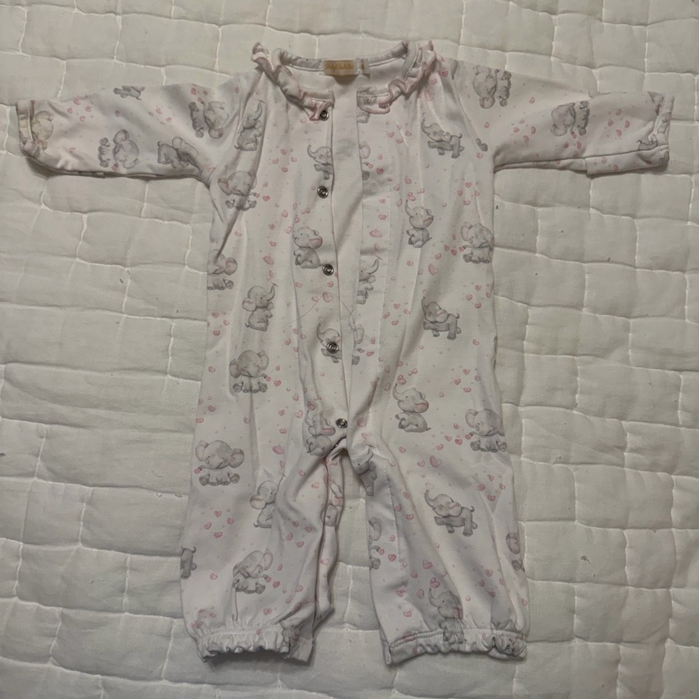 Baby Pink Elephant Print Cotton Pajamas/Convertible Gown